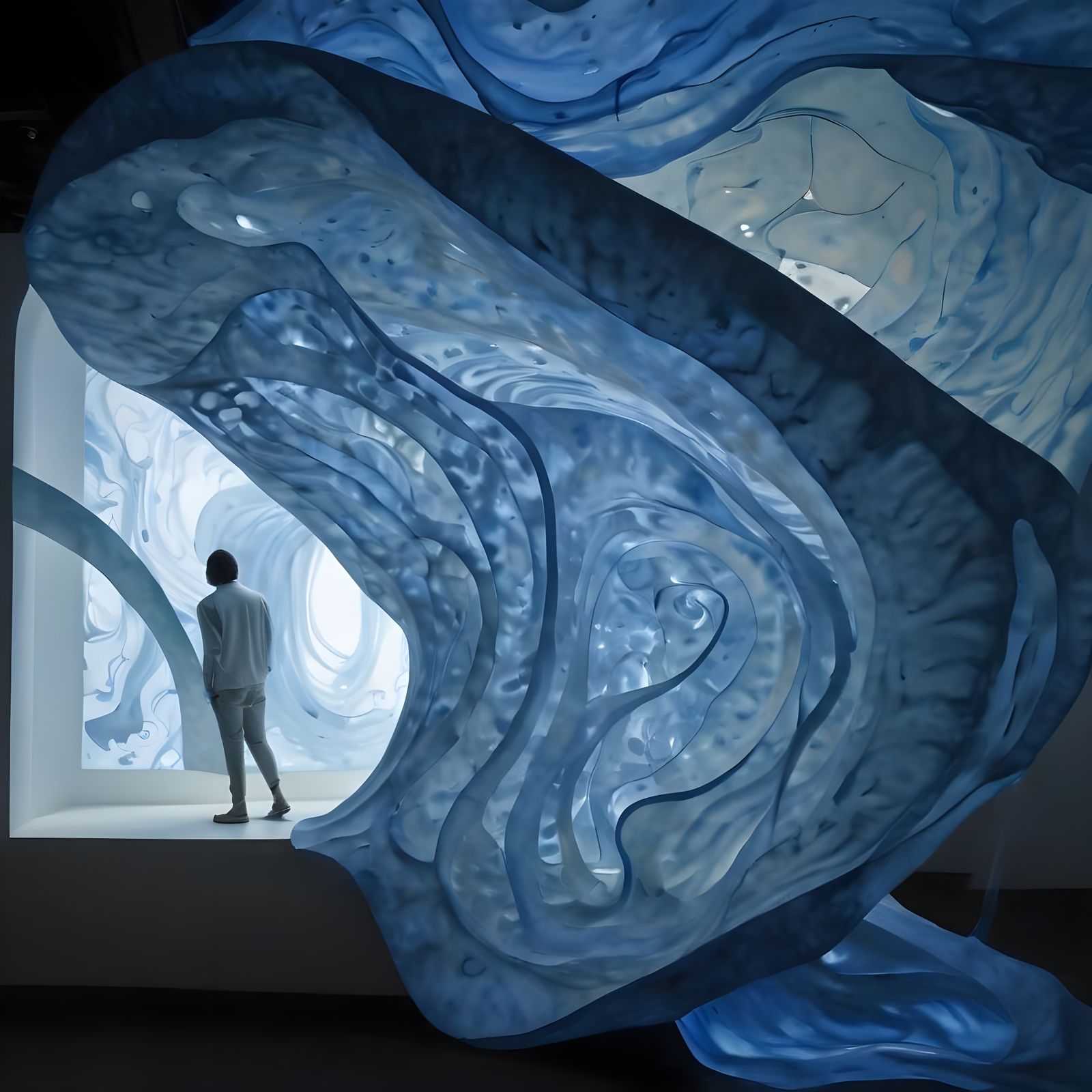 Surreal Art Gallery in Blue Watercolor