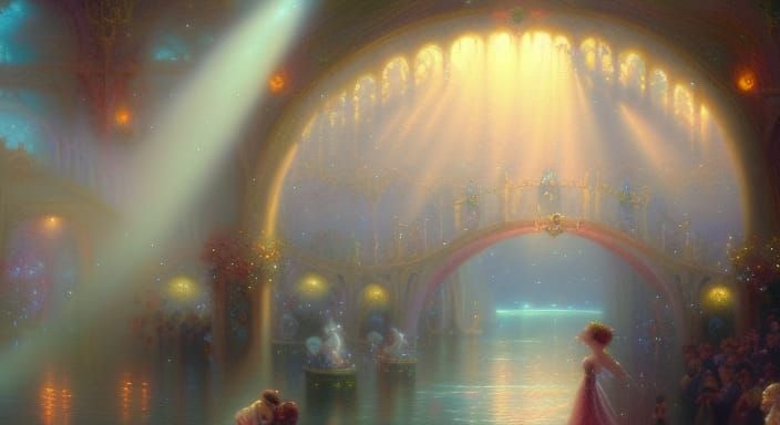 Sunken Liner Ballroom with Merfolk in Ethereal Fantasy Style