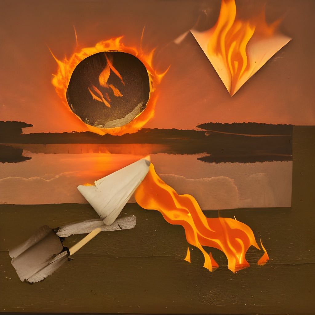 Campfire Marshmallow in Moonlight: Collage Art