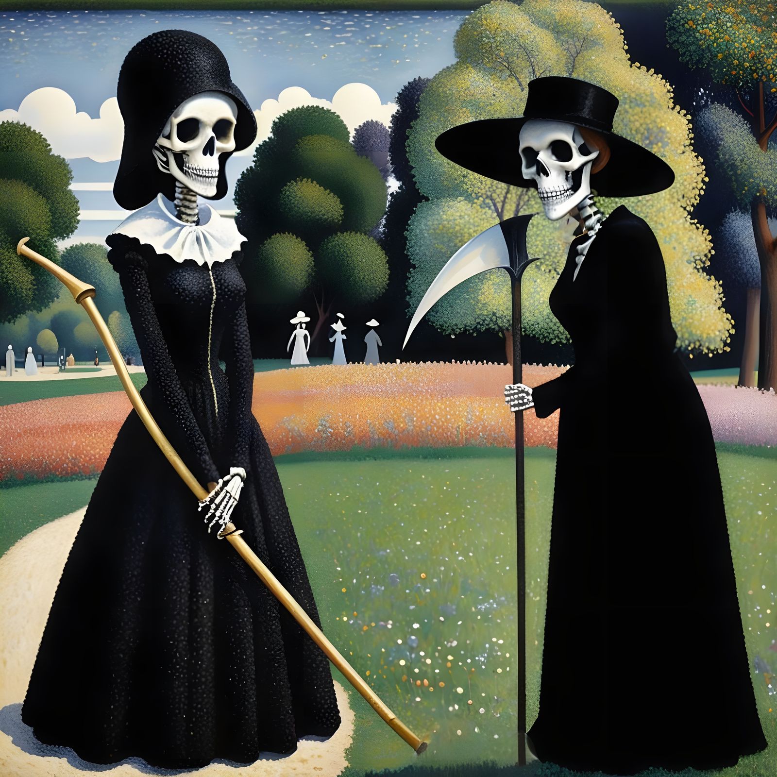 Pointillist Park Scene in Impressionistic Style