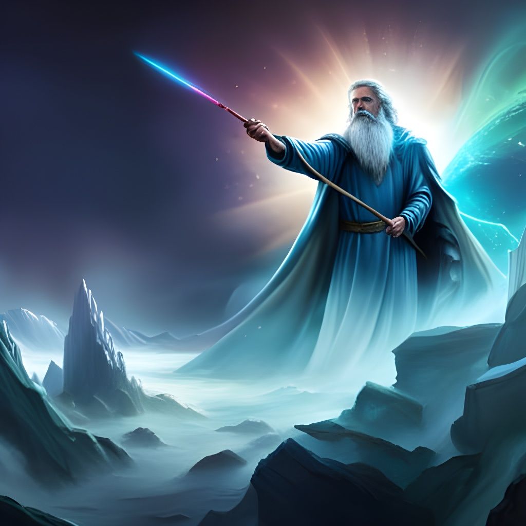 A wizard with his magic wand