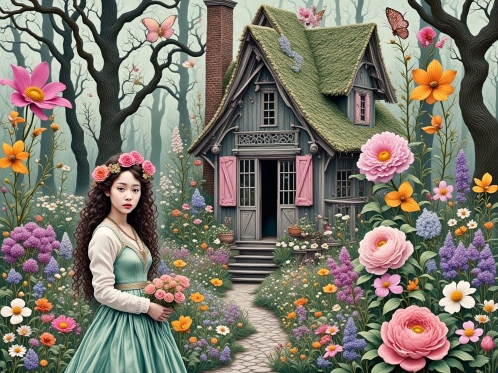 Whimsical Fairy in a Magical Cottage Setting