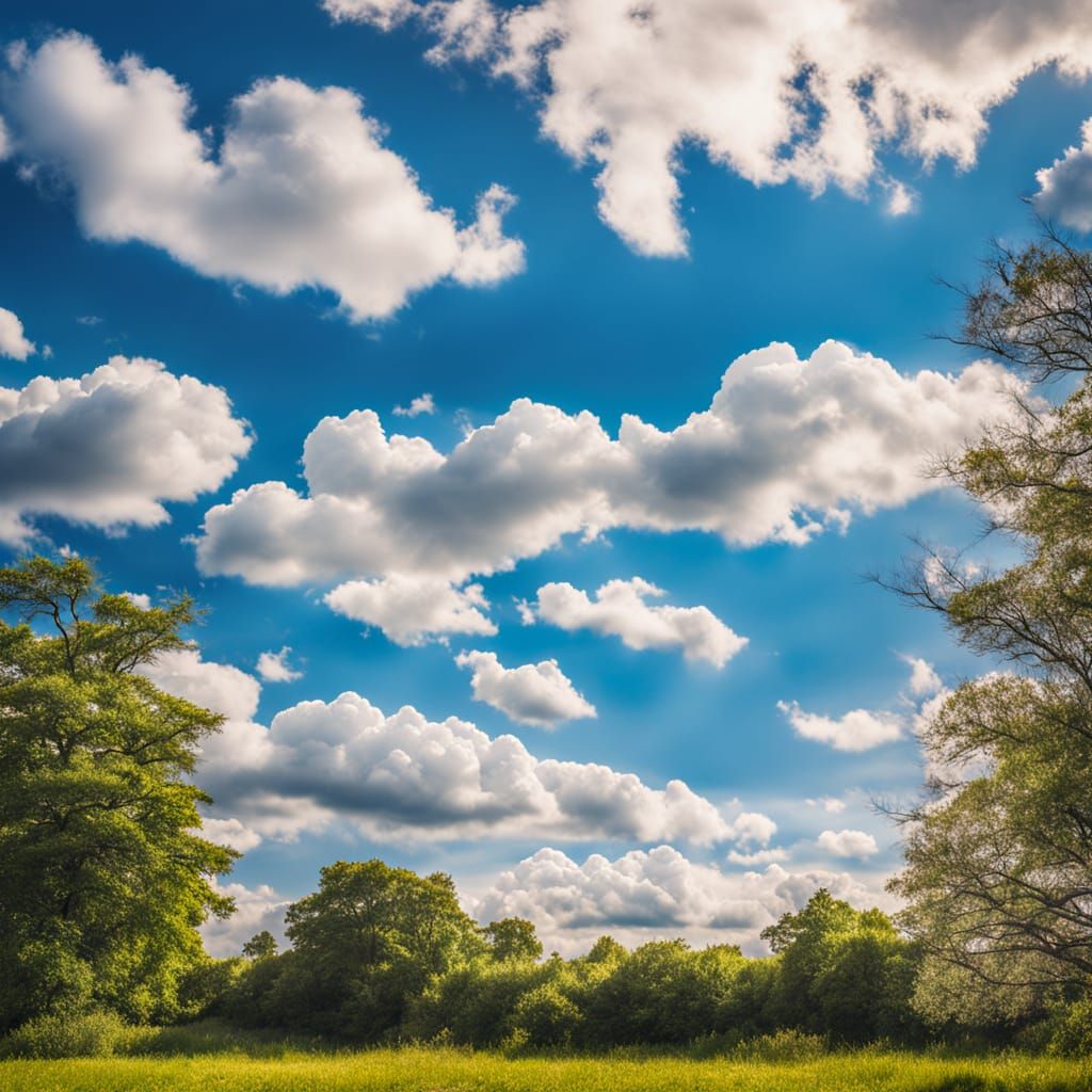 Serene Blue Sky with Fluffy Clouds