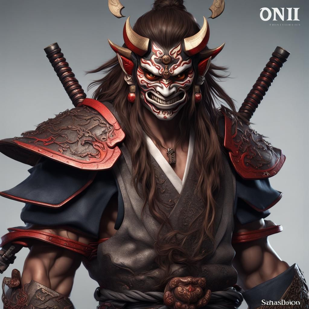 Teenage Samurai with Oni Mask: Fantasy Concept Art
