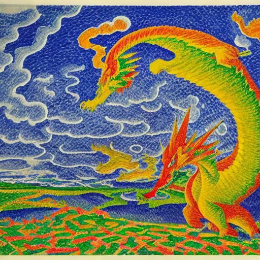 Charizard Portrait in Pointillist Optical Illusion