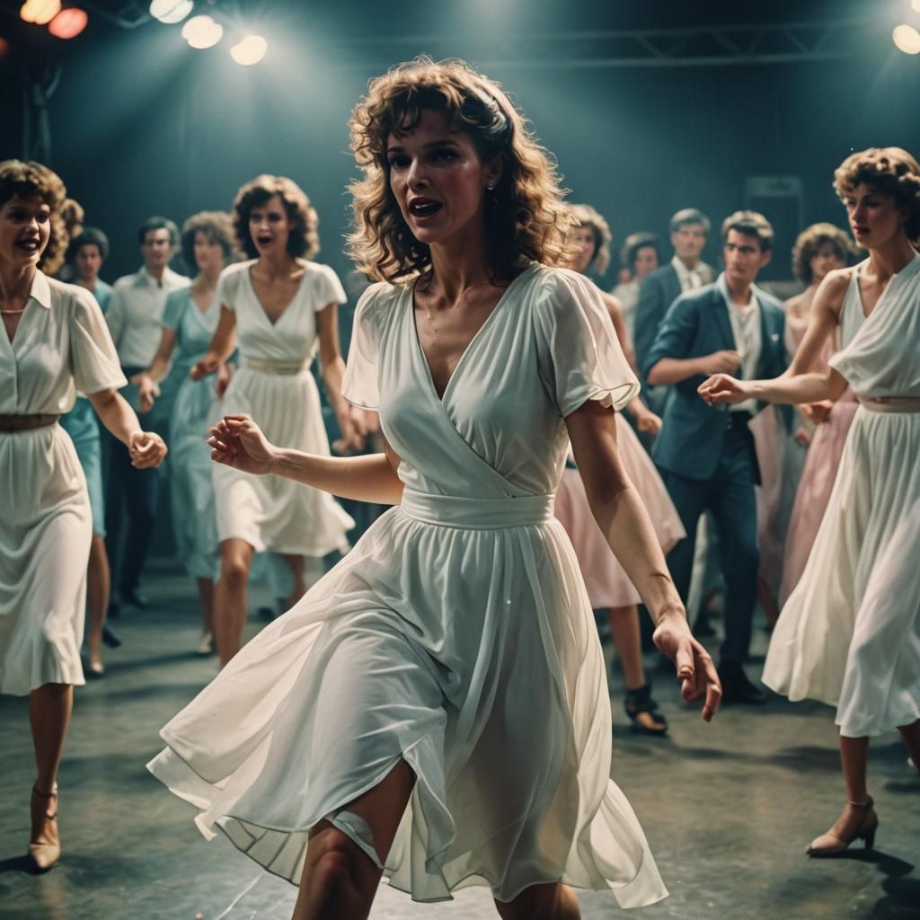80s Women Dancing in White Dresses