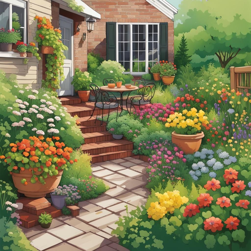 Vibrant Suburban Garden Oasis with Lush Plants