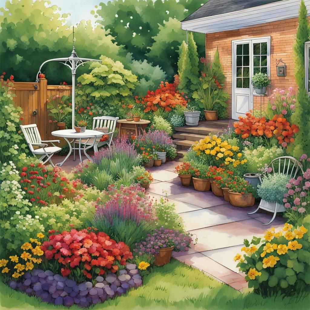 Lush Suburban Garden Overflowing with Plant Life