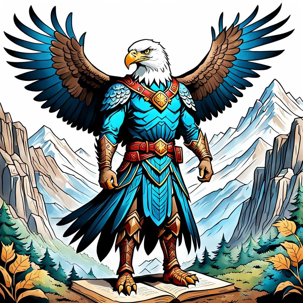 Eagle Man in Storybook Coloring Book Style