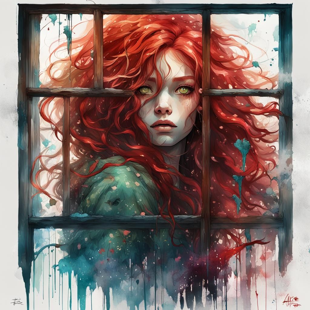 Ethereal Red-Haired Girl in Anime Style