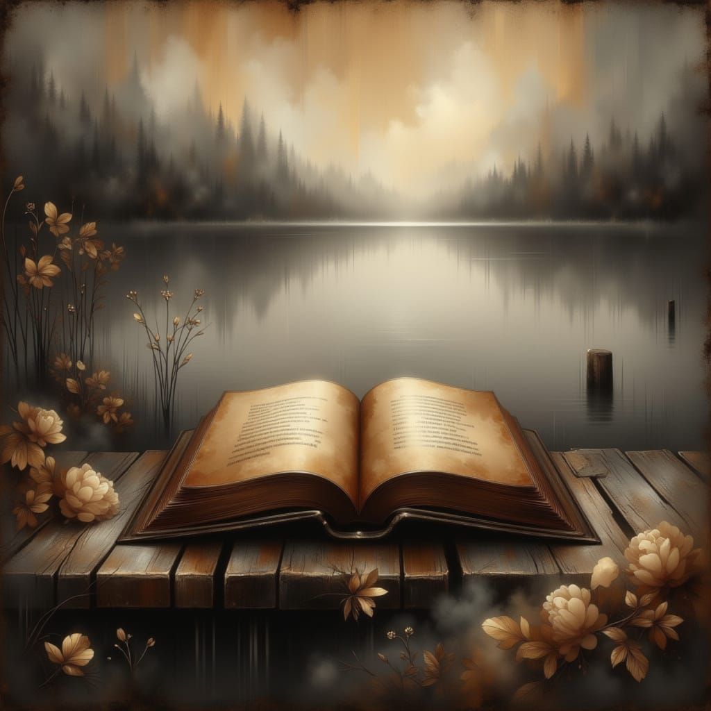 Vintage Book by Serene Lake in Abstract Romantic Style