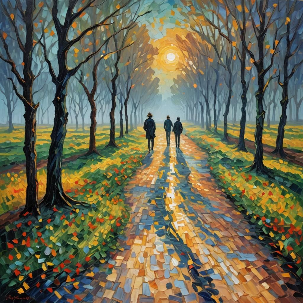 Desperate Wait: Expressionist Oil Painting with Impasto Text...