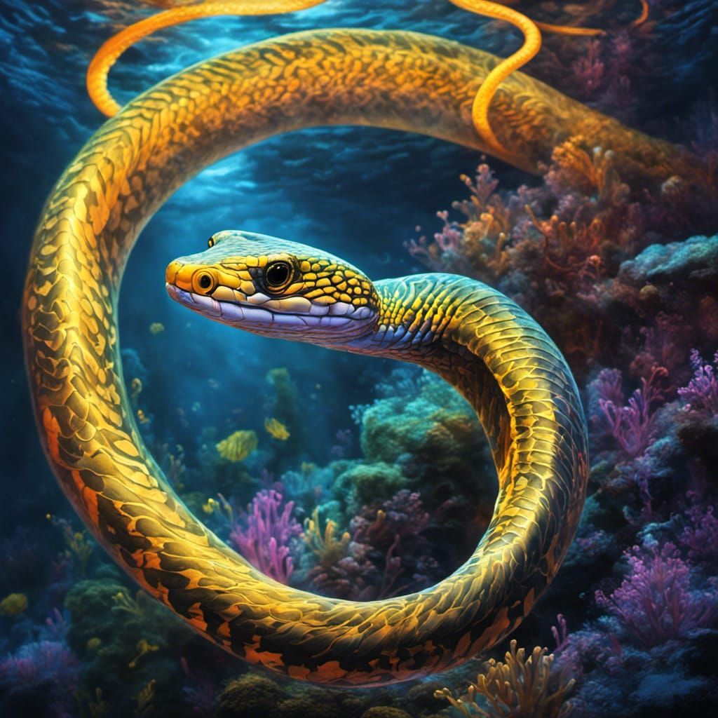A glowing, yellow-bellied sea snake.