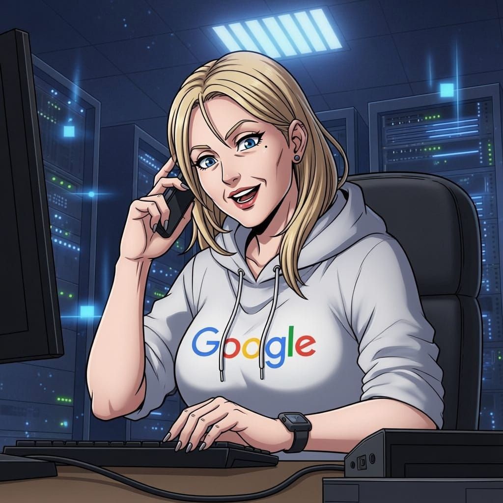 Geeky Woman in Data Center Loves Video Games