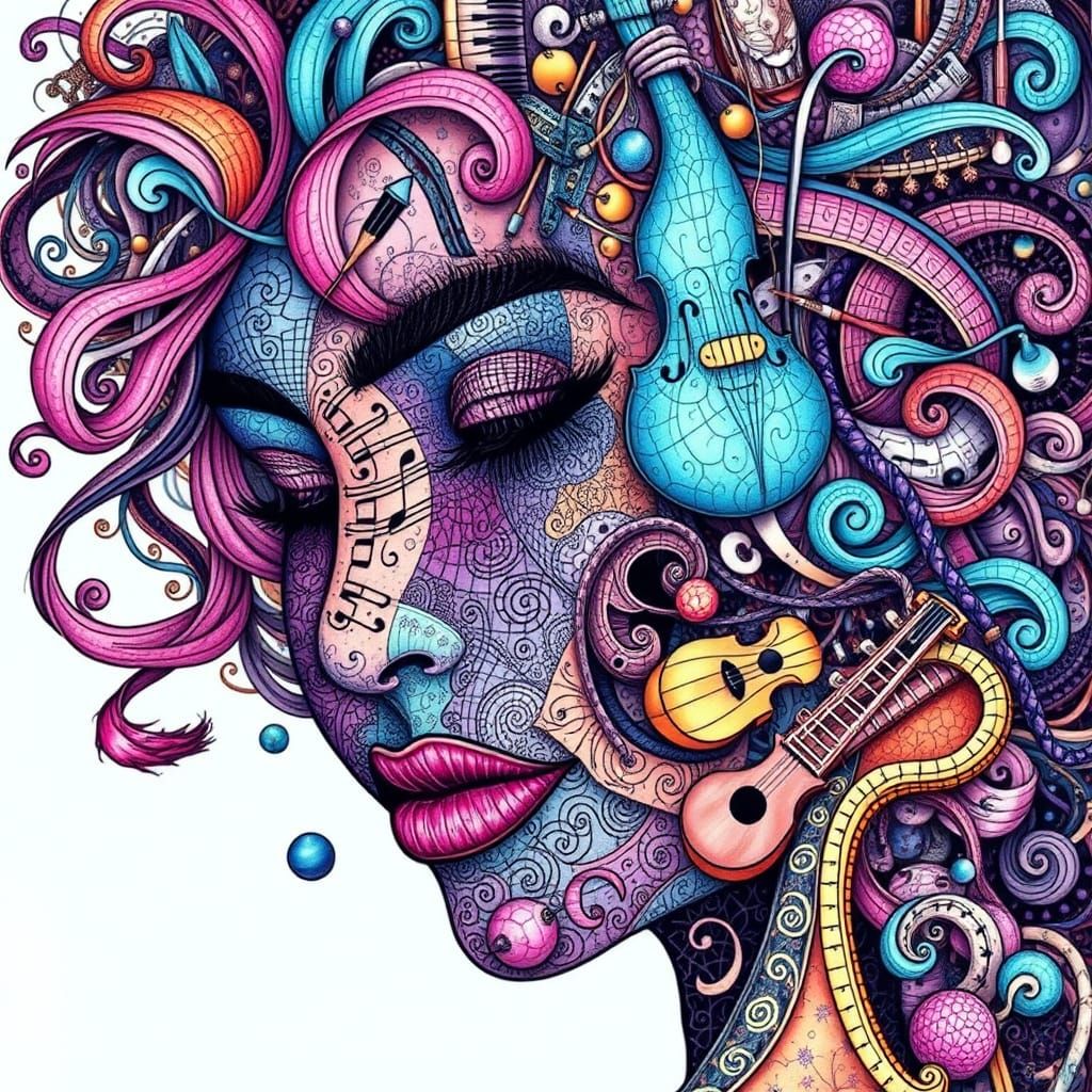 Musical Woman: Zentangle-Inspired Art in 8K