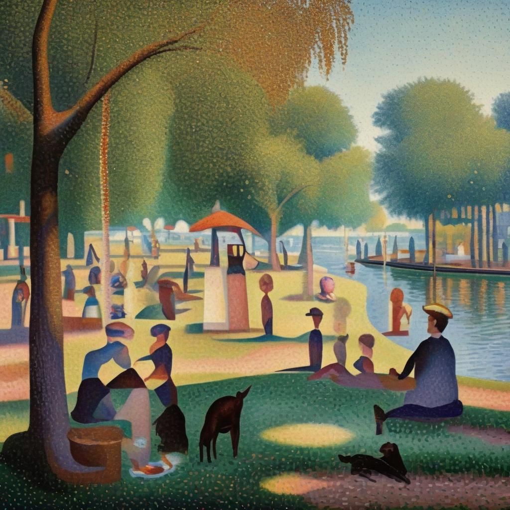 Pointillist Outdoor Scene in Seurat's Style