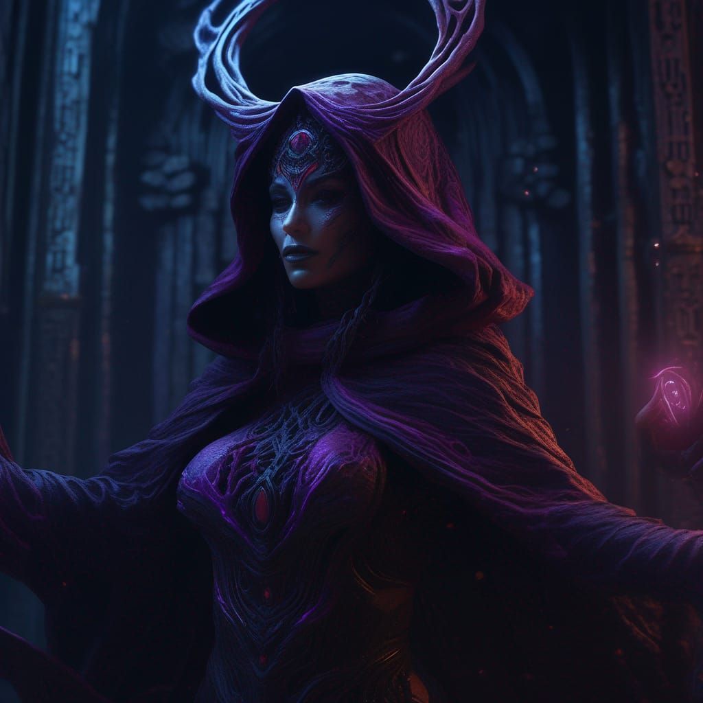 Void Woman Cultist in Detailed Matte Painting