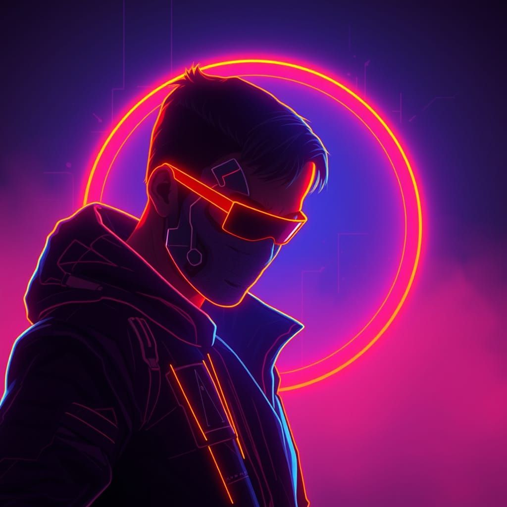 Cyberpunk Neon Figure with Drifting Ellipse