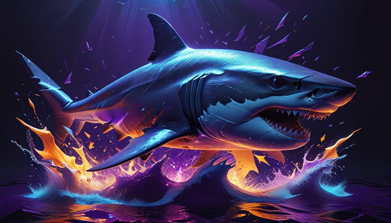 Surreal Low Poly AI Shark Jump in Neon Lights