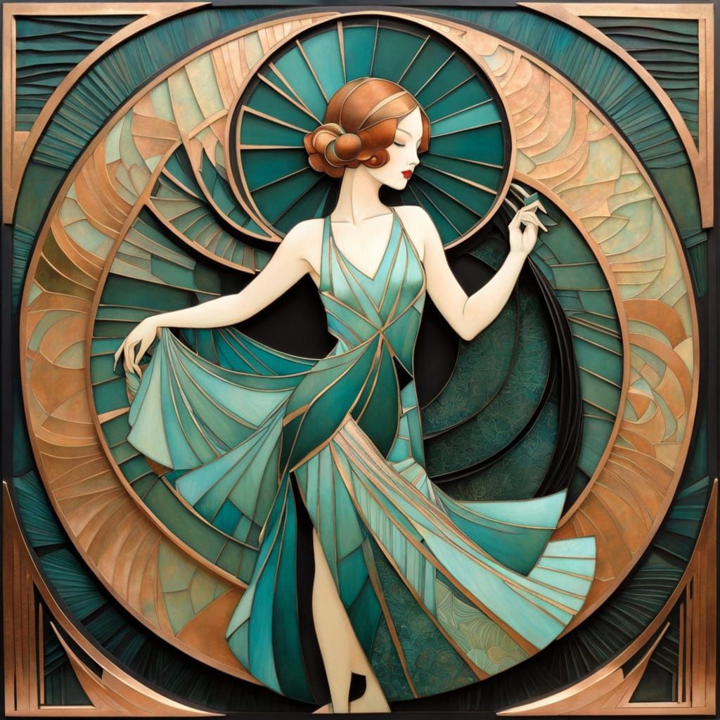 Art Deco Dancer in Encaustic Style