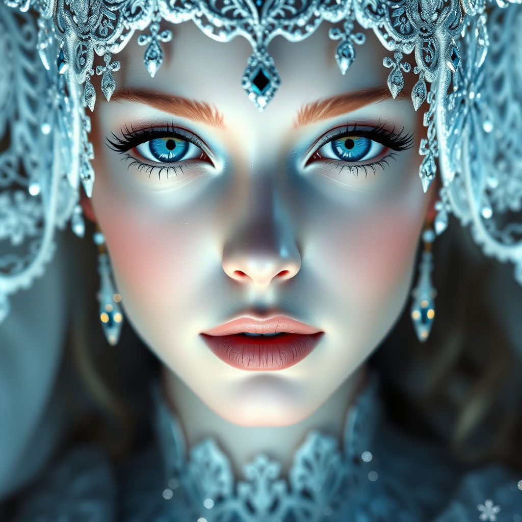 Icy Snow Princess Portrait in Art Nouveau Style