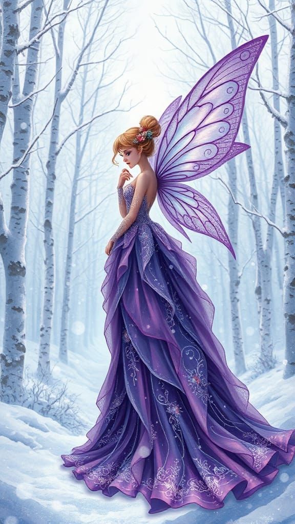 A fairy with intricately detailed wings, wearing a amethyst ...