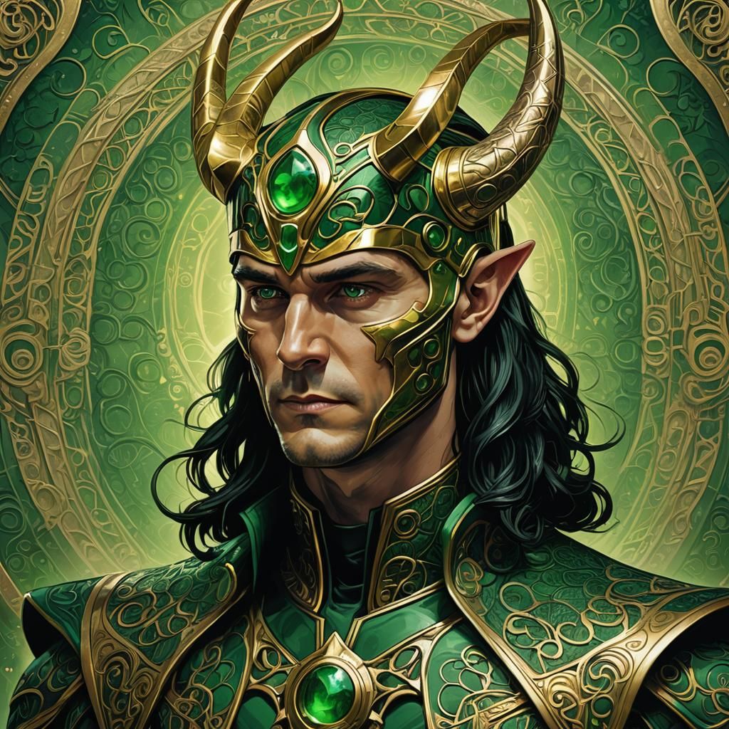 Loki in Green Art Nouveau Style