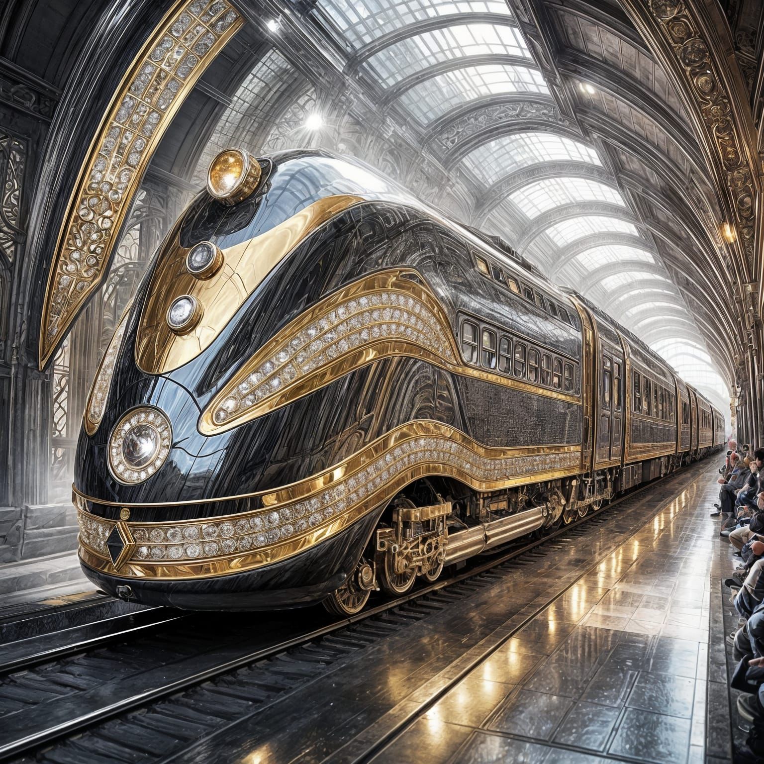 Luxurious Futuristic Train in Art Deco Style