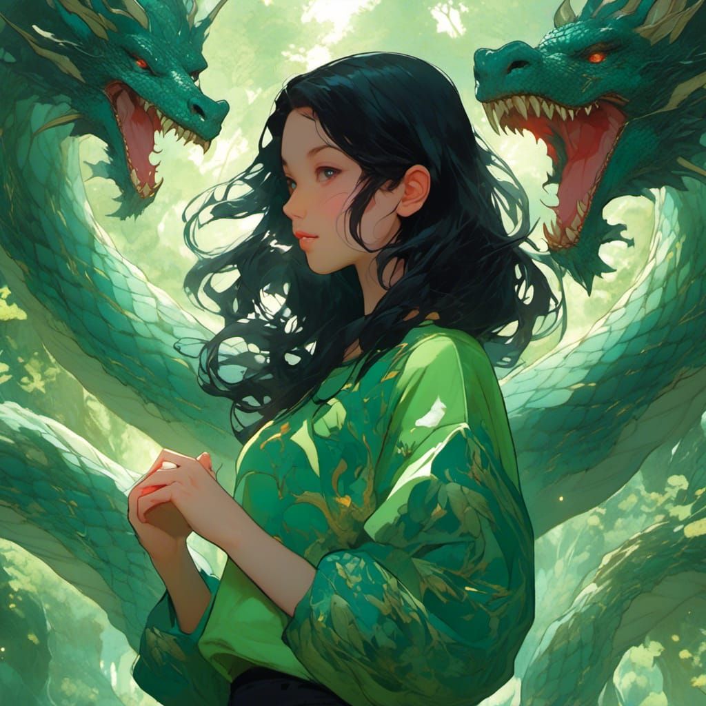 Girl with Dragon in Whimsical Digital Art