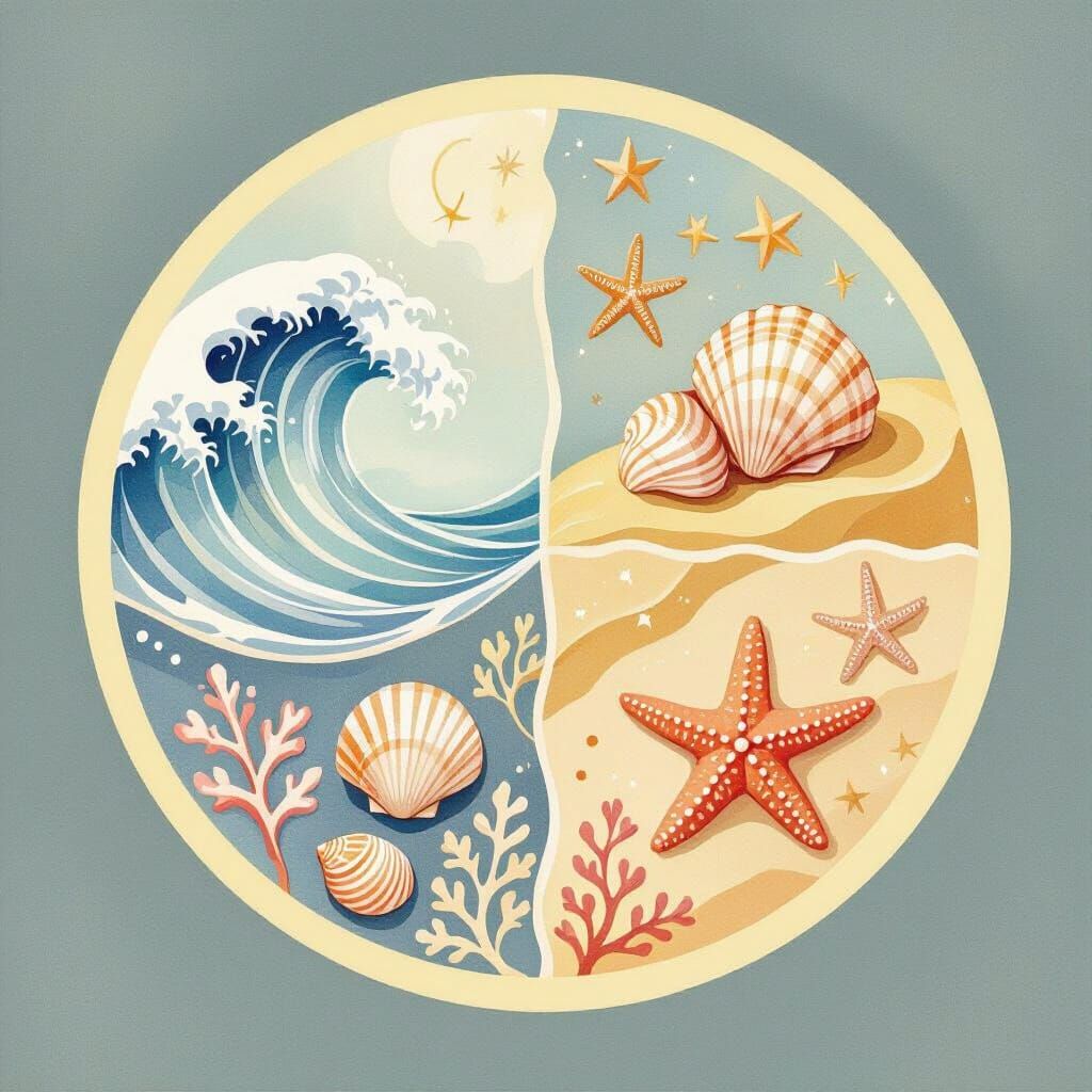 Elegant Watercolor Circle with Beach Elements