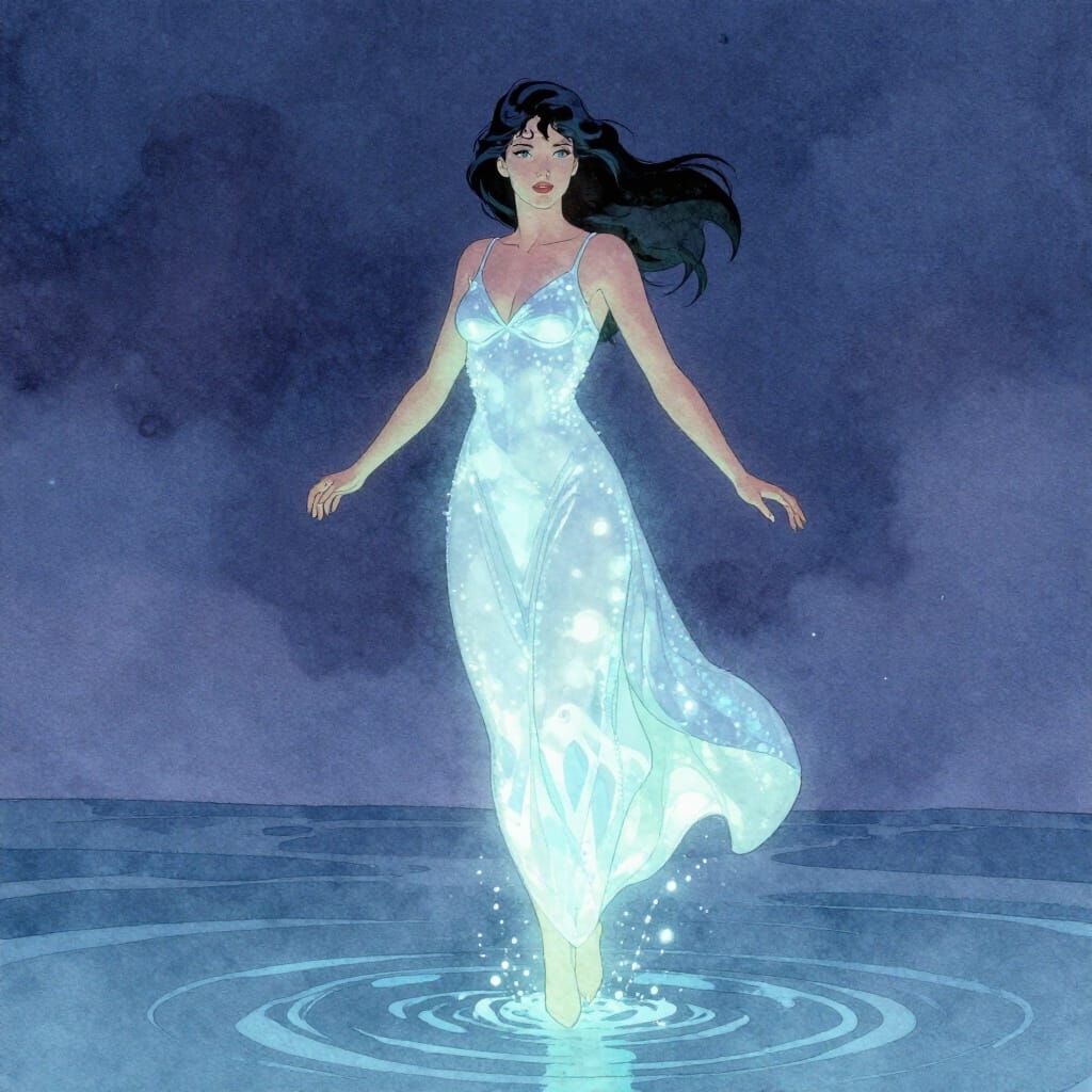 Bioluminescent Woman in 90s Style Digital Watercolor