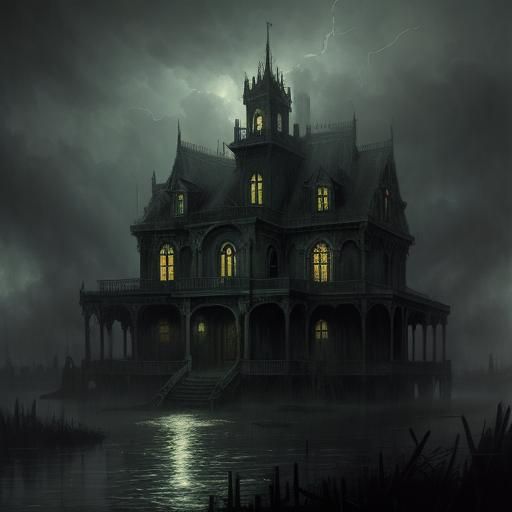 Haunted House in Bayou, Gustave Doré Style