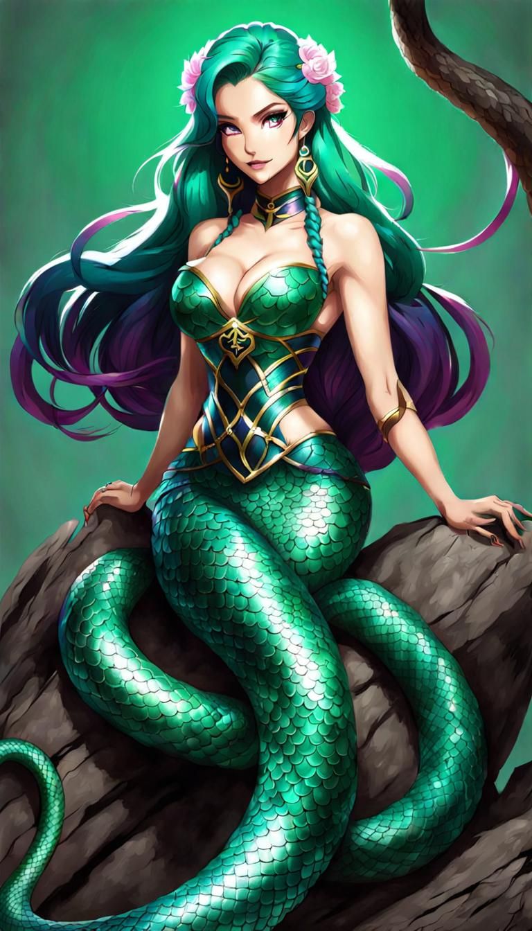 Anime Mermaid Snake Girl Illustration