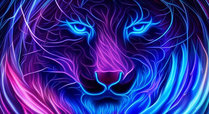 Neon Tiger Face with Swirling Lights