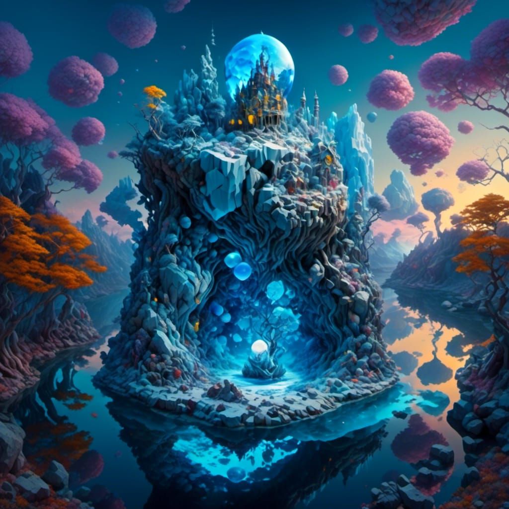 Ice Cube Sculpture with Jackals in Isometric View