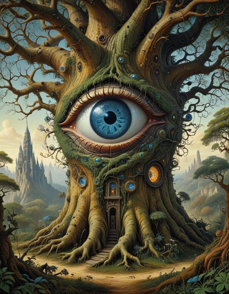 Surreal Eyeball Tree in Gothic Fantasy Style