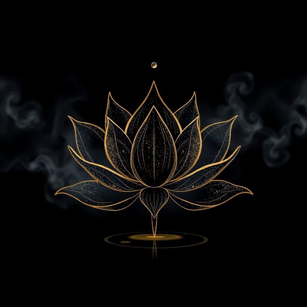 minimalist, single-line metallic gold drawing on a solid bla...