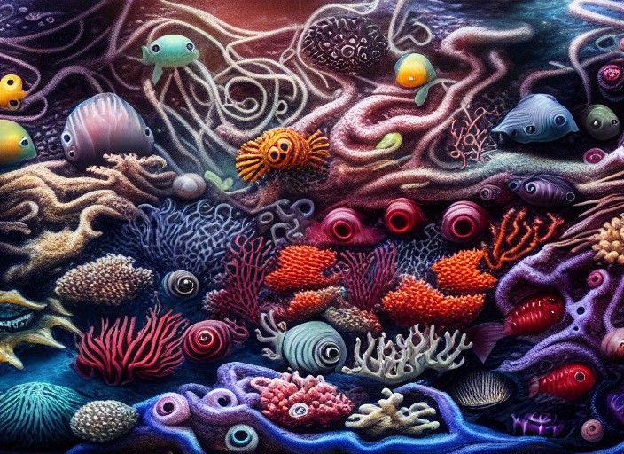 Horrific Deep Sea Creatures in a Dark Seascape