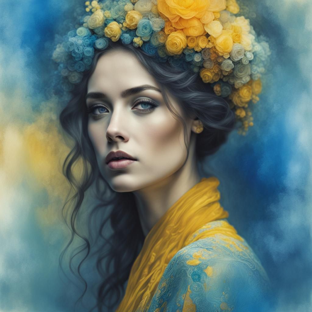 Woman in Klimt Style with Alcohol Ink and Pastels