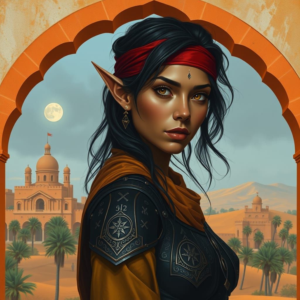 Sensual Desert Elf Maiden in Medieval Moroccan Architecture