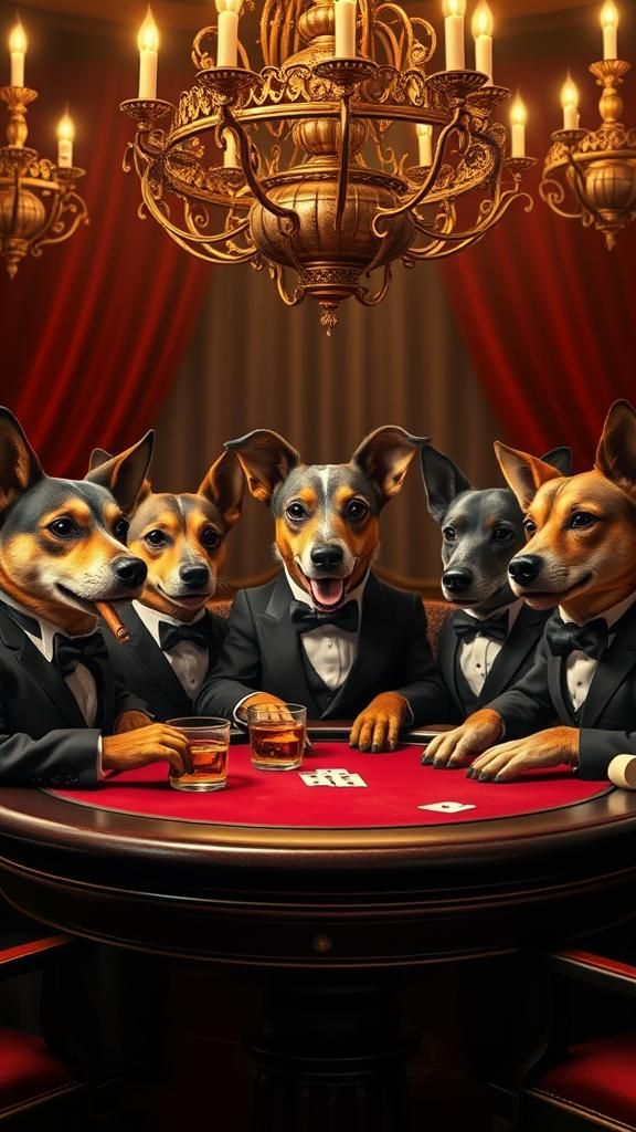 Dogs Playing Poker in Opulent Casino, Cinematic Style