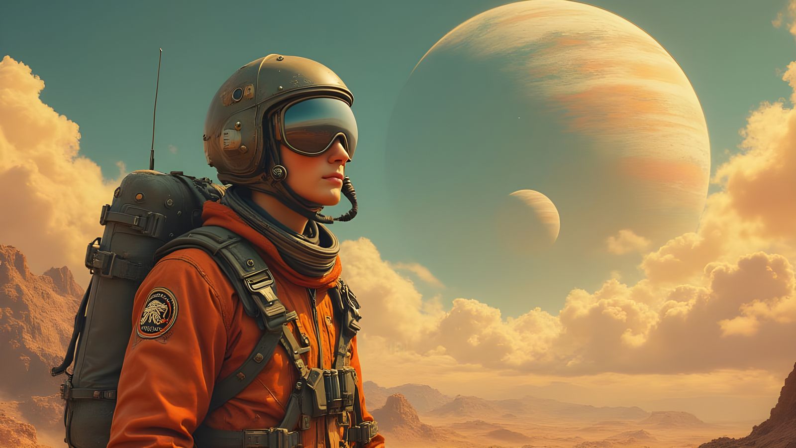 Pilot Astronaut Wonders at Alien Landscape