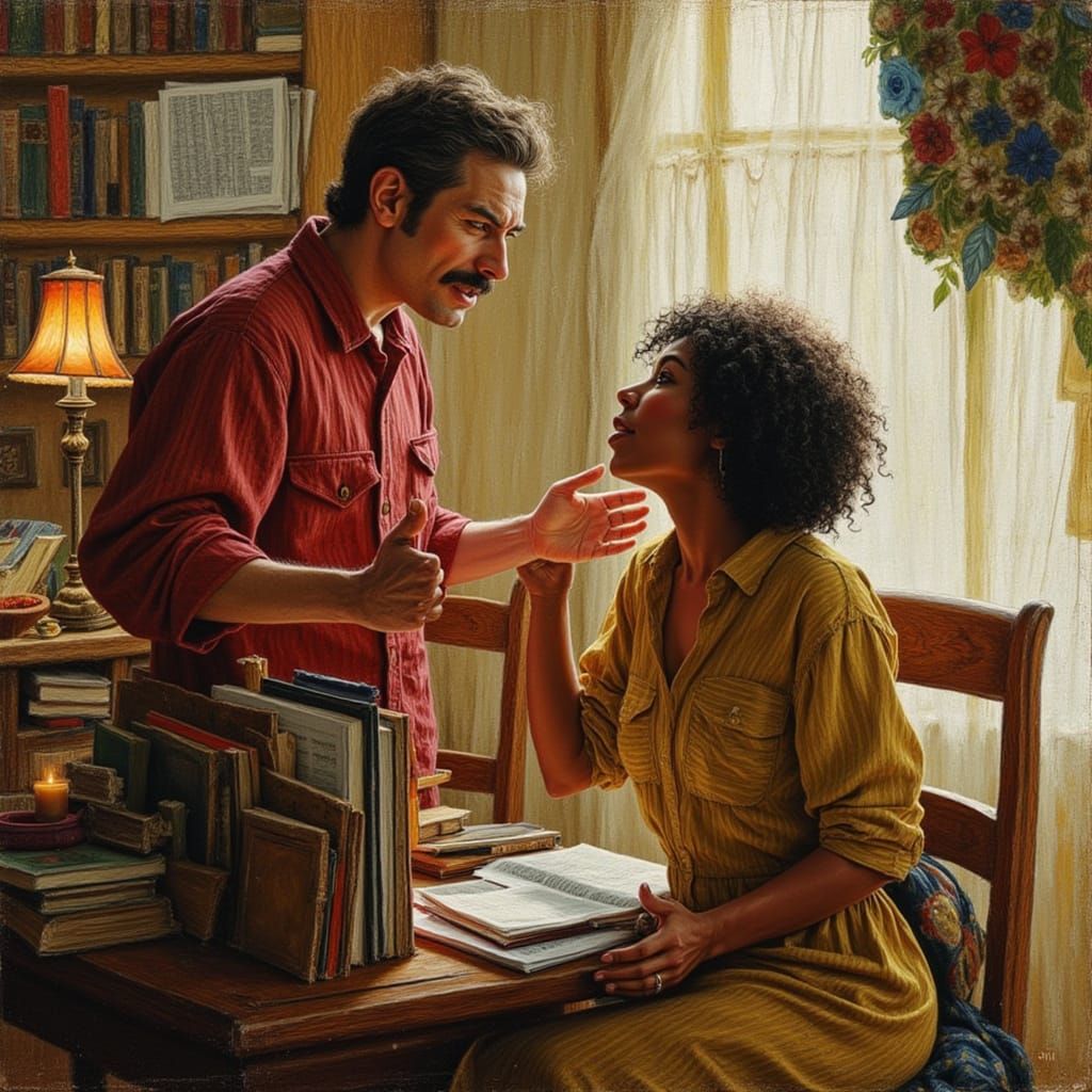 Philosophical Debate in a Book-Lined Study