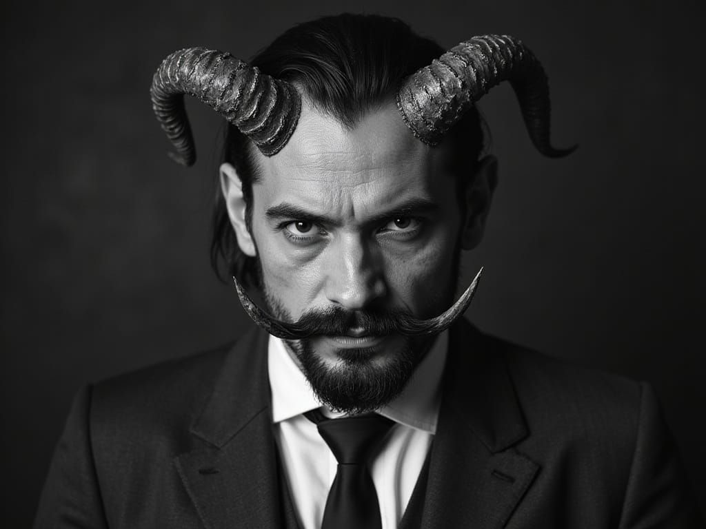 Formal Devil Portrait in High-Contrast Black and White