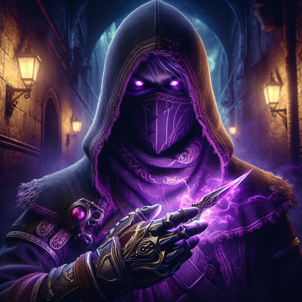 Mysterious Halfling Rogue in Dark Fantasy Alley