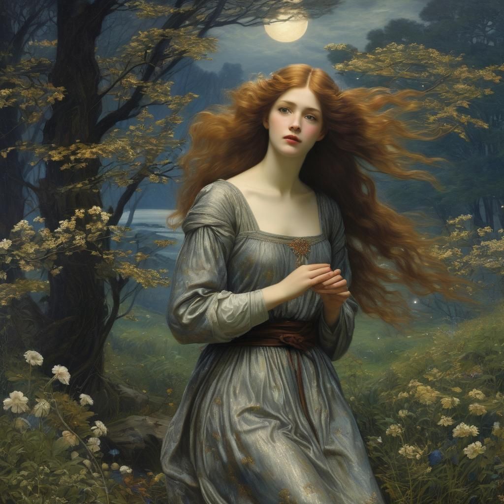 Ethereal Portrait in Pre-Raphaelite Style