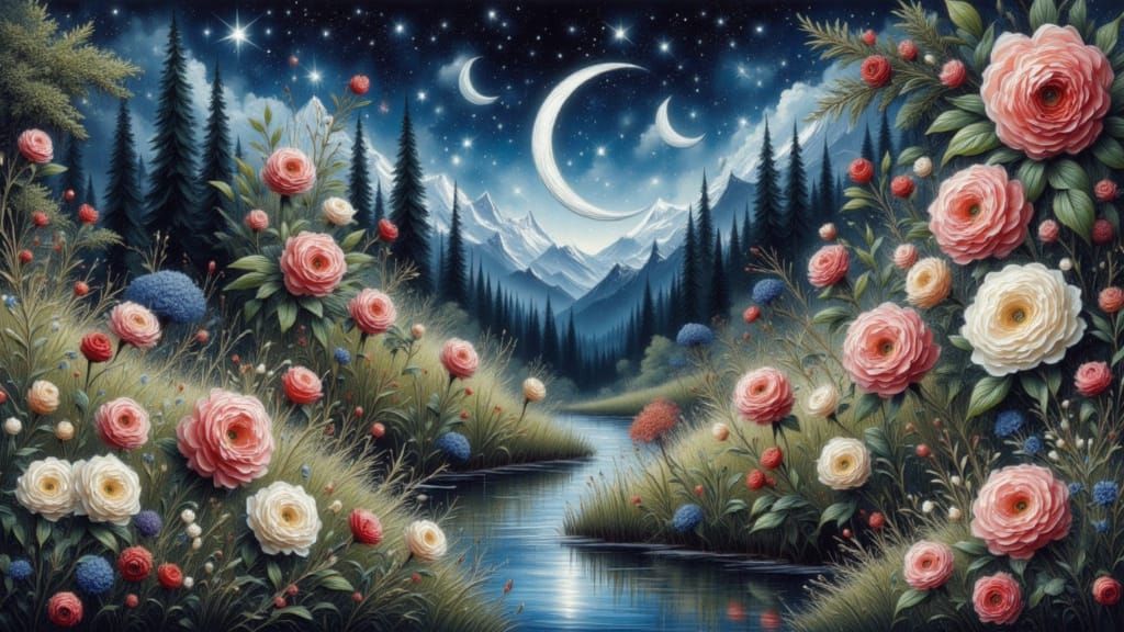 Fantasy Branchlings with Ghostly Mirage in Impasto Style