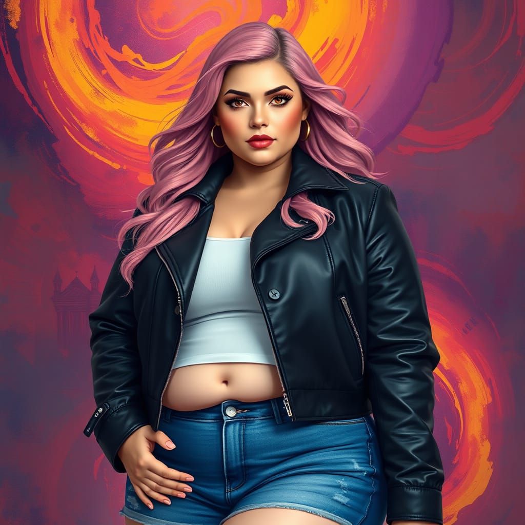 Elegant Goddess in Vibrant Cyberpunk Dreamscape