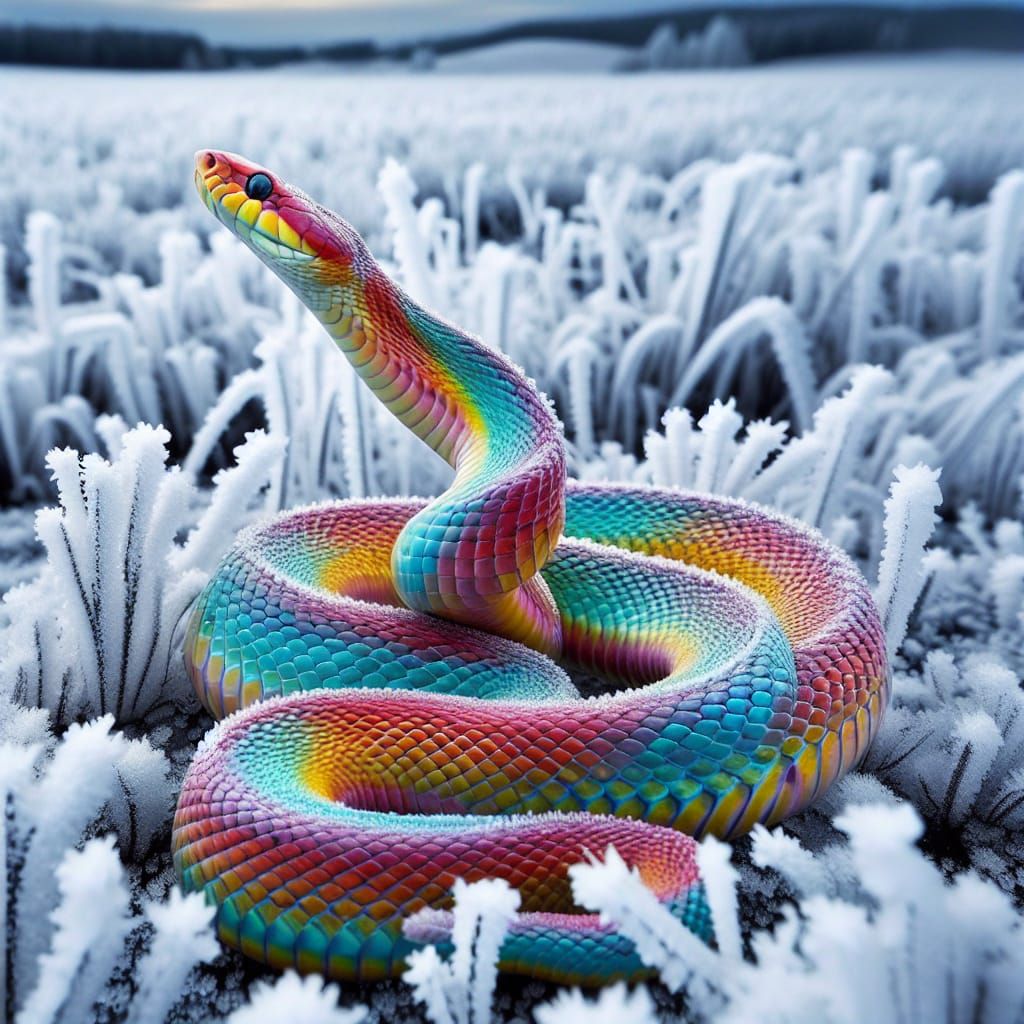 Rainbow Snake on Icy Landscape