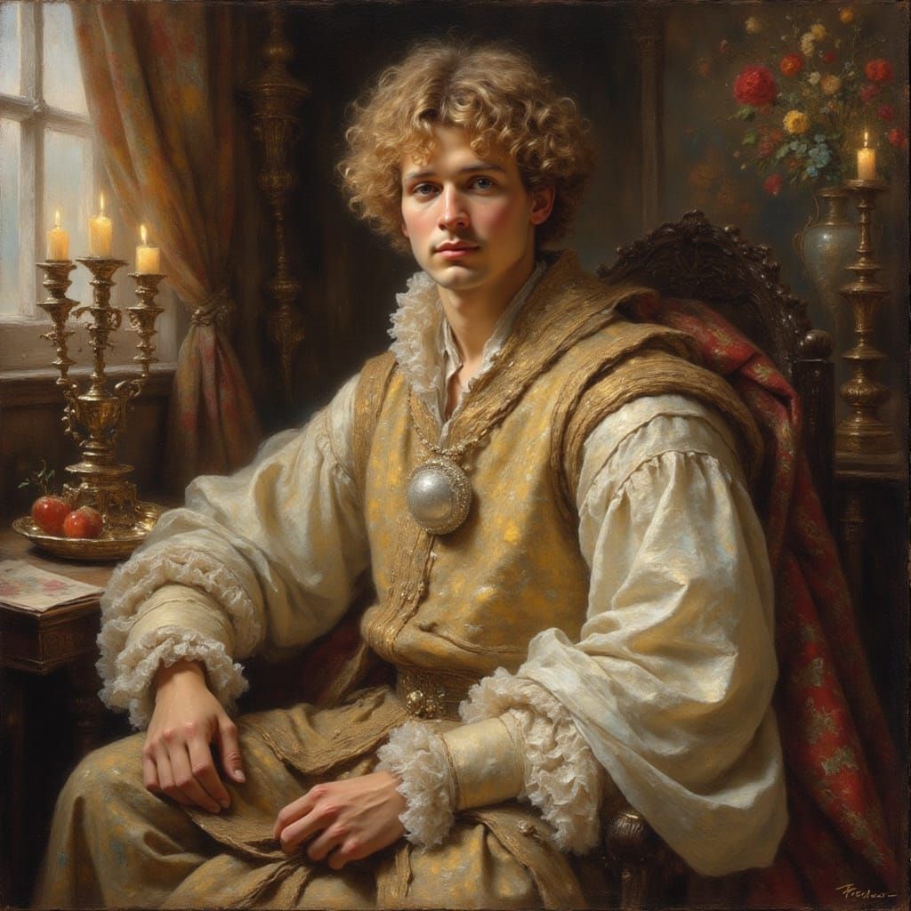 Young Man in Brocade Tunic, Rembrandt Lighting